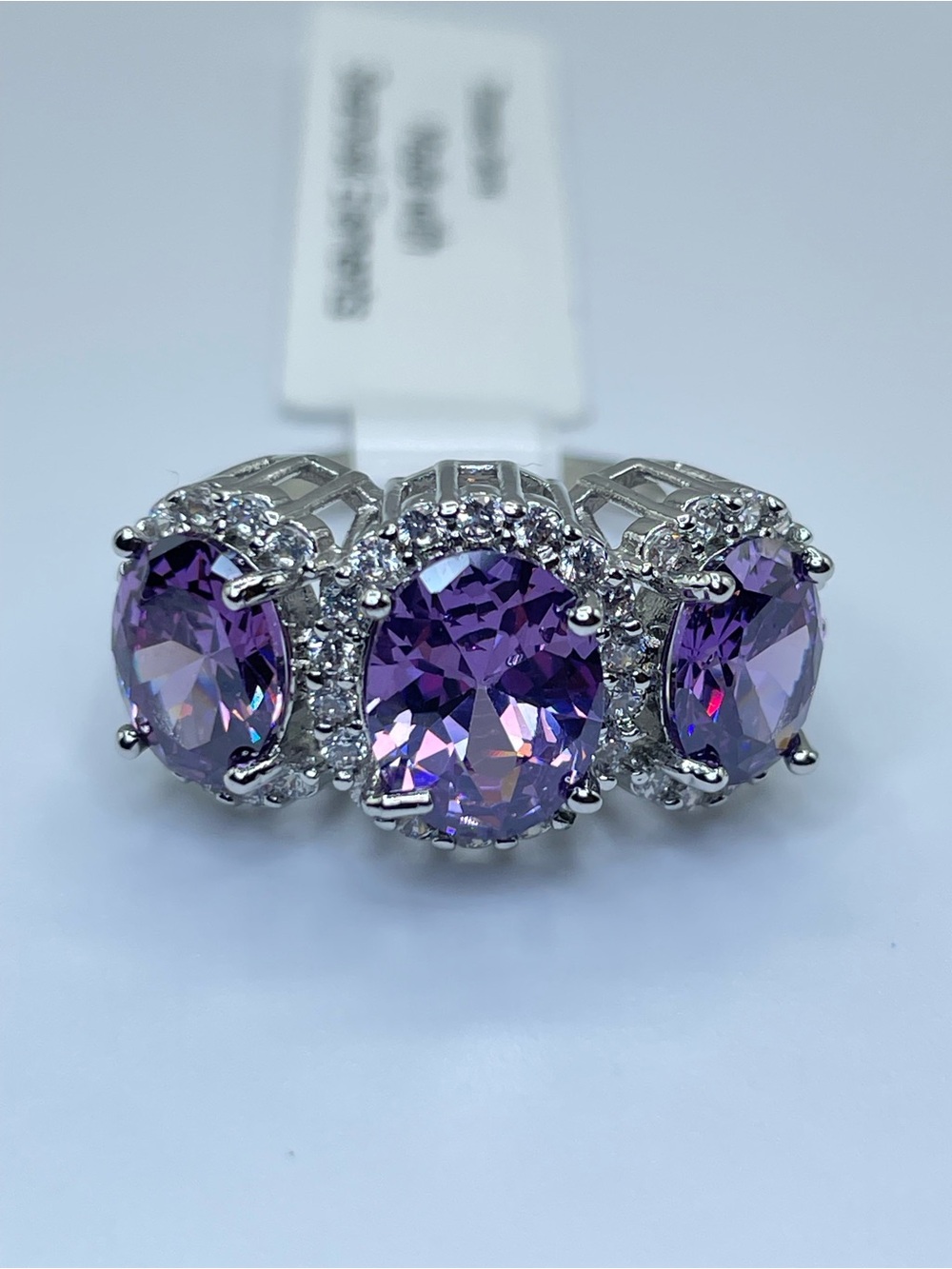 Swarovski Crystal Elements Purple Swarovski Crystal 3 Stone Halo Ring Sz 6